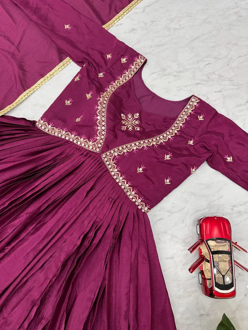 PC 406 Chinon Embroidery Designer Gown Wholesale Shop In Surat